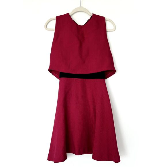 EUC Maje Rituel Sheer‎ Midriff Stretch-crepe Dress Cerise Mesh Size L Cocktail - Picture 13 of 14